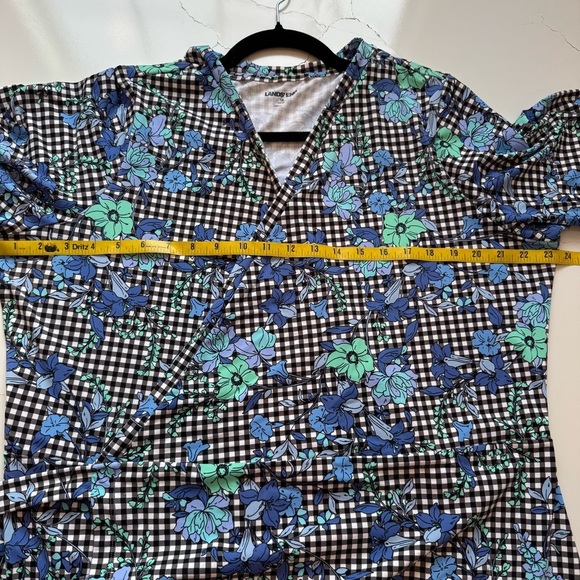 Lands End Floral Checkered Wrap Dress Tie Waist Comfy 1X - Picture 7 of 8